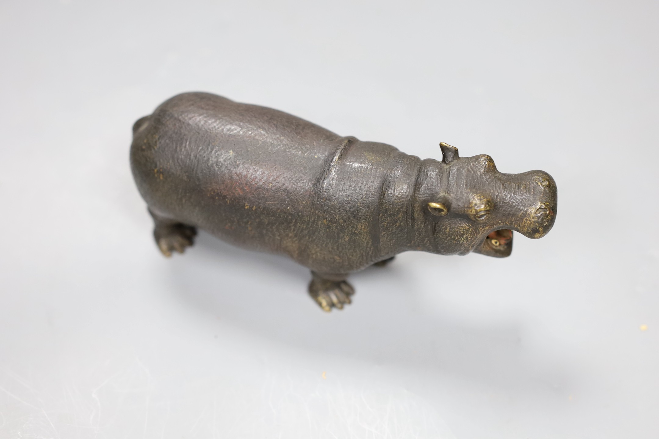 A Viennese cold painted bronze figure of a hippopotamus, 16cm long